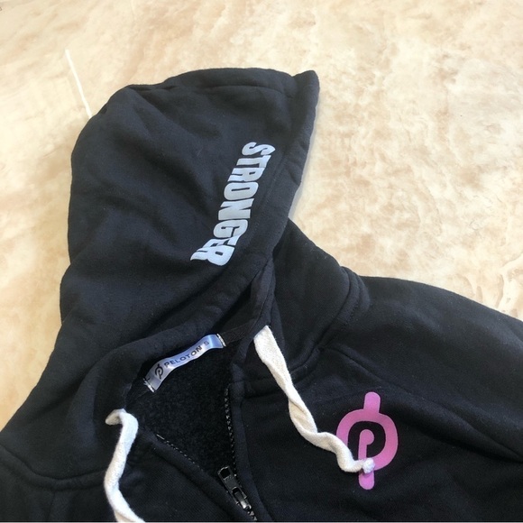 peloton Full Zip Black Pink Logo Spellout Stronger Hoodie Womens Size Small - Picture 5 of 10